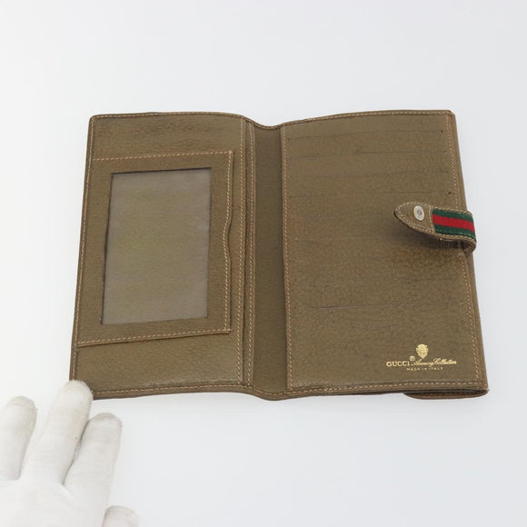 GUCCI GG Supreme Web Sherry Line Long Wallet PVC Beige Gold Auth 196939