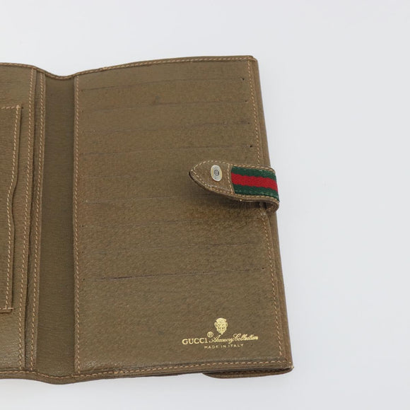 GUCCI GG Supreme Web Sherry Line Long Wallet PVC Beige Gold Auth 196939