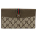 GUCCI GG Supreme Web Sherry Line Long Wallet PVC Beige Gold Auth 196939-13