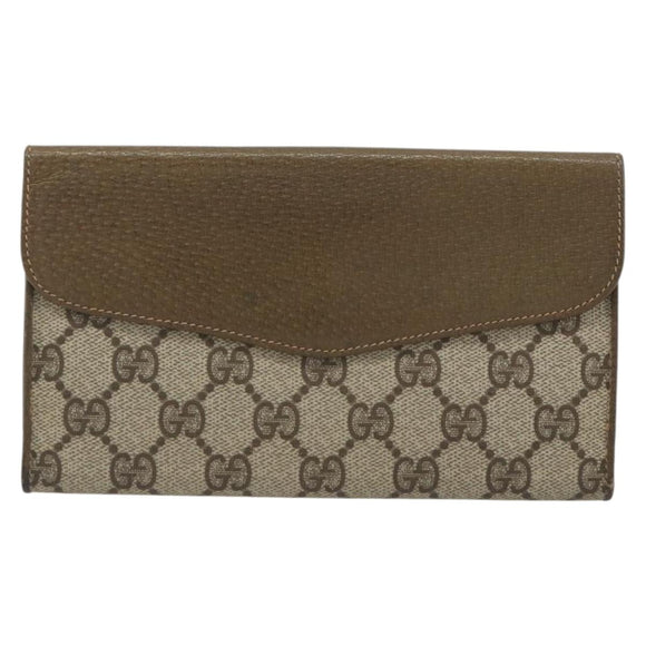 GUCCI GG Supreme Web Sherry Line Long Wallet PVC Beige Gold Auth 196939