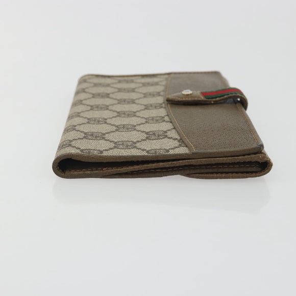 GUCCI GG Supreme Web Sherry Line Long Wallet PVC Beige Gold Auth 196939