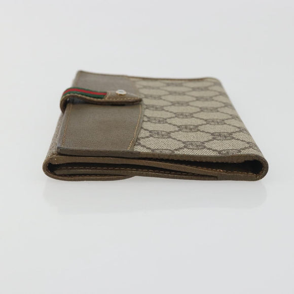 GUCCI GG Supreme Web Sherry Line Long Wallet PVC Beige Gold Auth 196939
