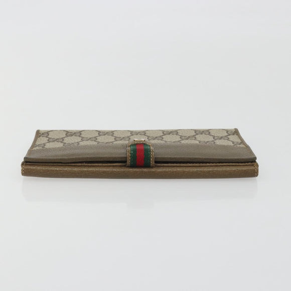 GUCCI GG Supreme Web Sherry Line Long Wallet PVC Beige Gold Auth 196939