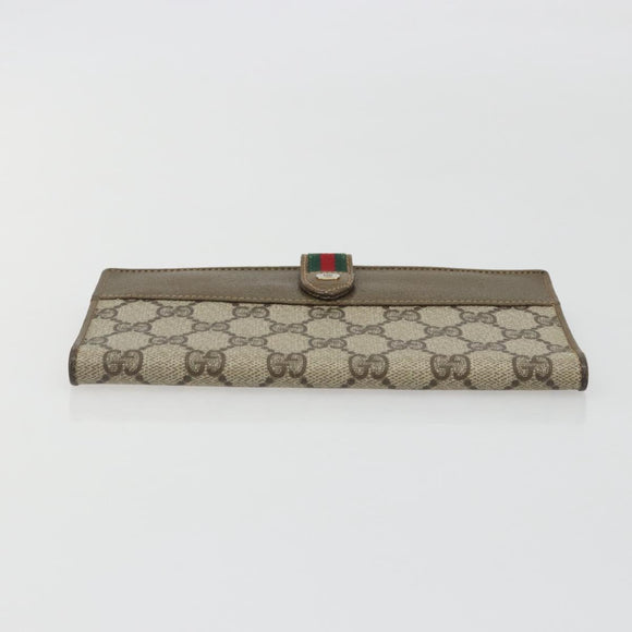 GUCCI GG Supreme Web Sherry Line Long Wallet PVC Beige Gold Auth 196939