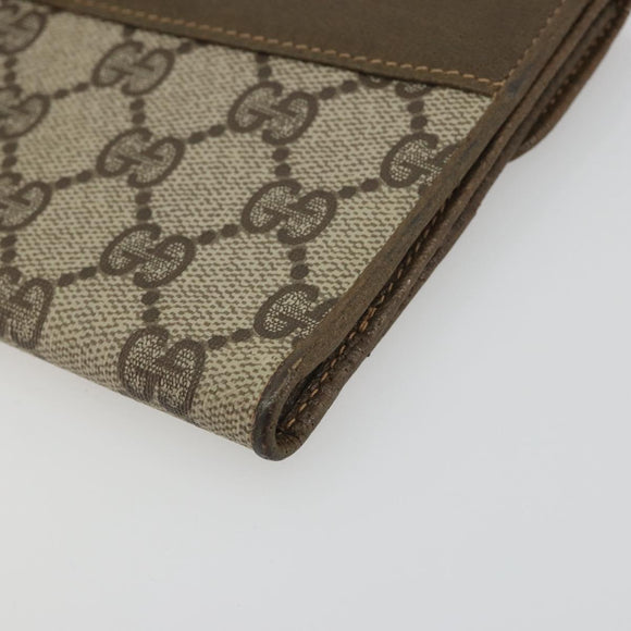 GUCCI GG Supreme Web Sherry Line Long Wallet PVC Beige Gold Auth 196939