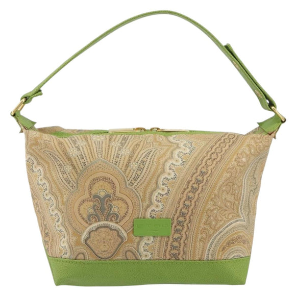ETRO Hand Bag PVC Canvas Beige Gold Auth 196941A