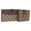 GUCCI GG Canvas Long Wallet 2 Set Beige Gold Auth 196947-1