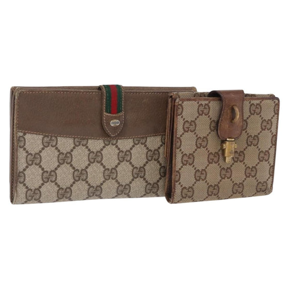 GUCCI GG Canvas Long Wallet 2 Set Beige Gold Auth 196947