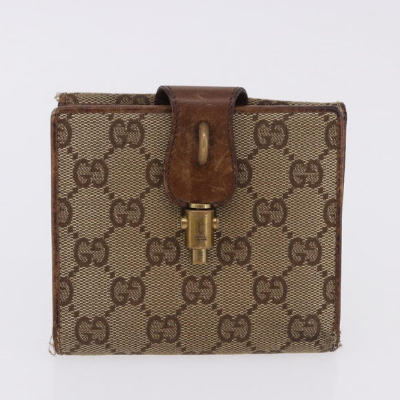 GUCCI GG Canvas Long Wallet 2 Set Beige Gold Auth 196947