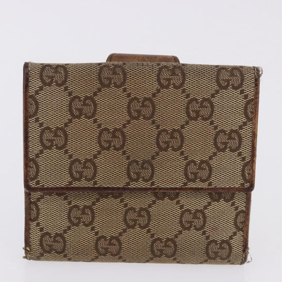 GUCCI GG Canvas Long Wallet 2 Set Beige Gold Auth 196947