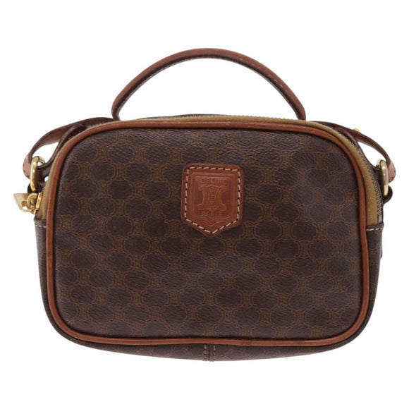 CELINE Macadam Canvas Hand Bag PVC Leather 2way Brown Gold Auth 196958