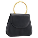 Salvatore Ferragamo Gancini Hand Bag Leather Black Gold Auth 196959A-1