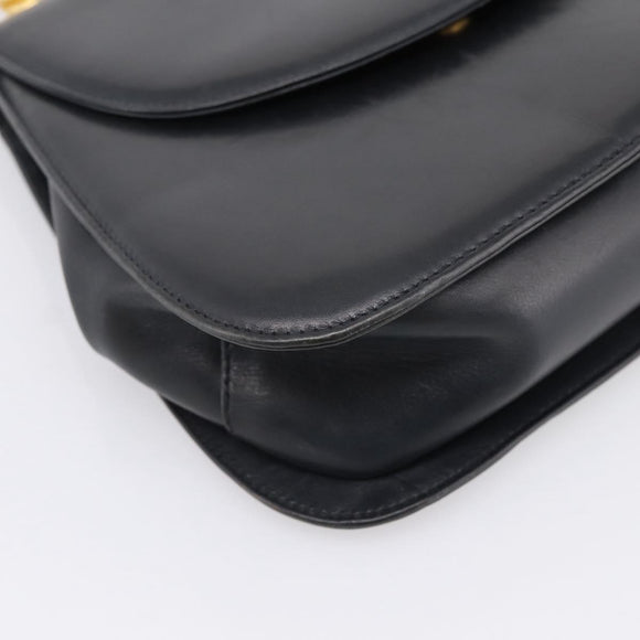 Salvatore Ferragamo Gancini Hand Bag Leather Black Gold Auth 196959A