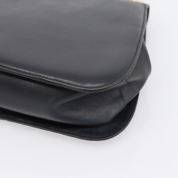 Salvatore Ferragamo Gancini Hand Bag Leather Black Gold Auth 196959A