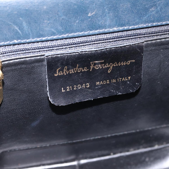 Salvatore Ferragamo Gancini Hand Bag Leather Black Gold Auth 196959A