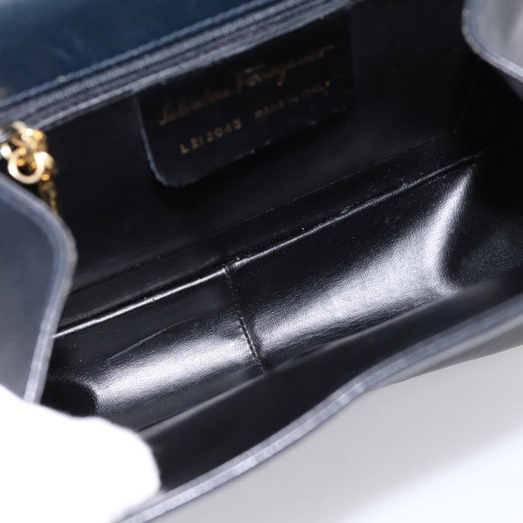 Salvatore Ferragamo Gancini Hand Bag Leather Black Gold Auth 196959A