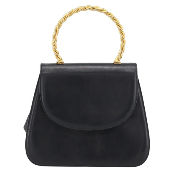 Salvatore Ferragamo Gancini Hand Bag Leather Black Gold Auth 196959A