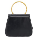 Salvatore Ferragamo Gancini Hand Bag Leather Black Gold Auth 196959A-3