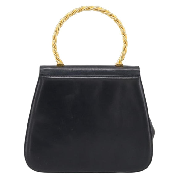 Salvatore Ferragamo Gancini Hand Bag Leather Black Gold Auth 196959A