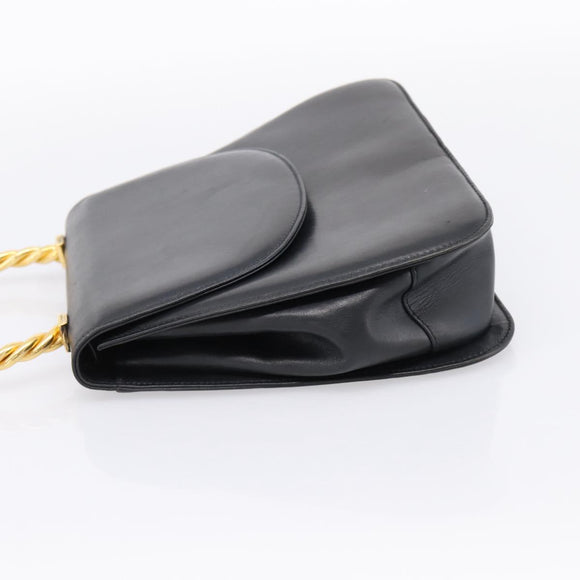 Salvatore Ferragamo Gancini Hand Bag Leather Black Gold Auth 196959A
