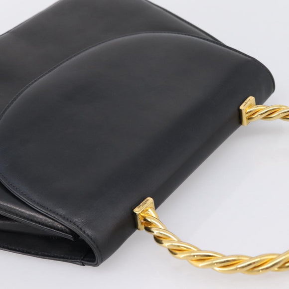 Salvatore Ferragamo Gancini Hand Bag Leather Black Gold Auth 196959A