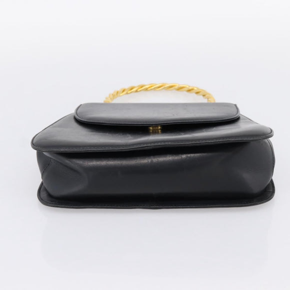 Salvatore Ferragamo Gancini Hand Bag Leather Black Gold Auth 196959A