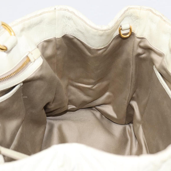 Miu Miu Hand Bag Leather Ivory Gold Auth 196961A