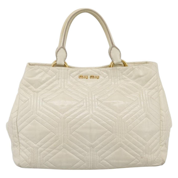 Miu Miu Hand Bag Leather Ivory Gold Auth 196961A