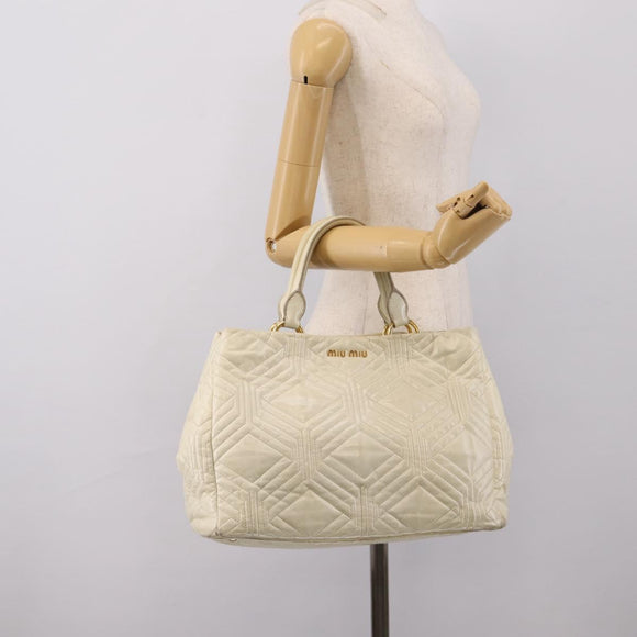 Miu Miu Hand Bag Leather Ivory Gold Auth 196961A