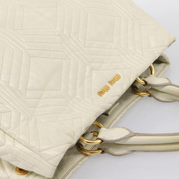 Miu Miu Hand Bag Leather Ivory Gold Auth 196961A