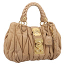 Miu Miu Matelasse Hand Bag Leather 2way Beige Gold Auth 196973V-1