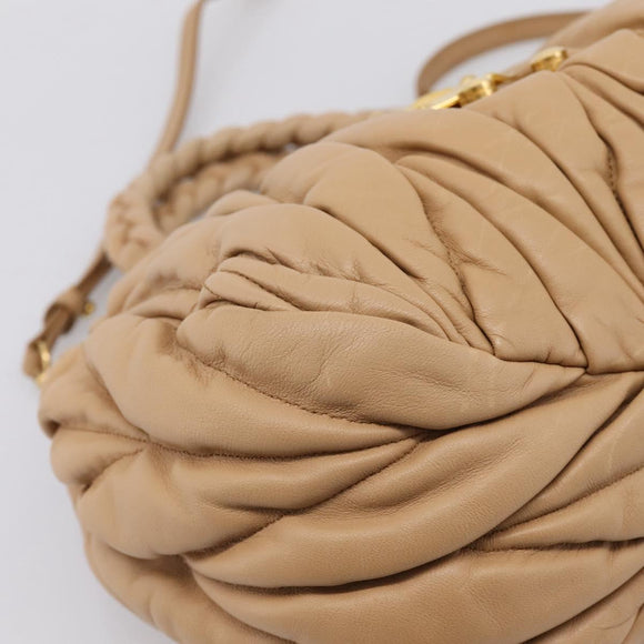 Miu Miu Matelasse Hand Bag Leather 2way Beige Gold Auth 196973V