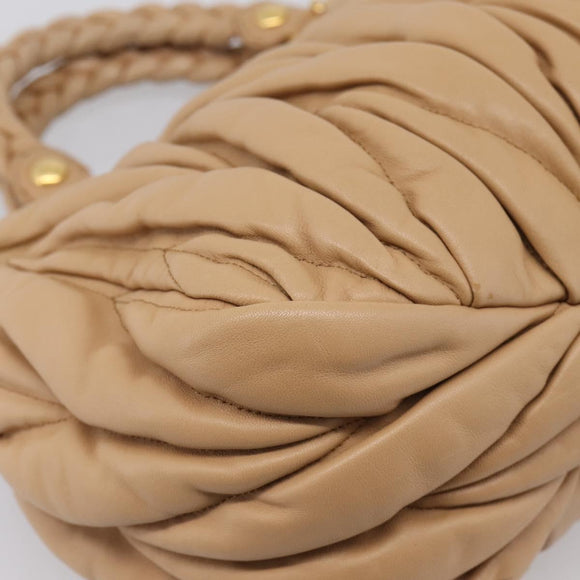 Miu Miu Matelasse Hand Bag Leather 2way Beige Gold Auth 196973V