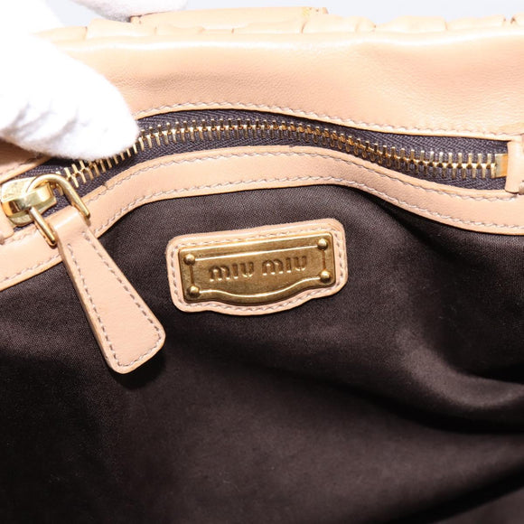 Miu Miu Matelasse Hand Bag Leather 2way Beige Gold Auth 196973V