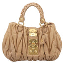 Miu Miu Matelasse Hand Bag Leather 2way Beige Gold Auth 196973V-13