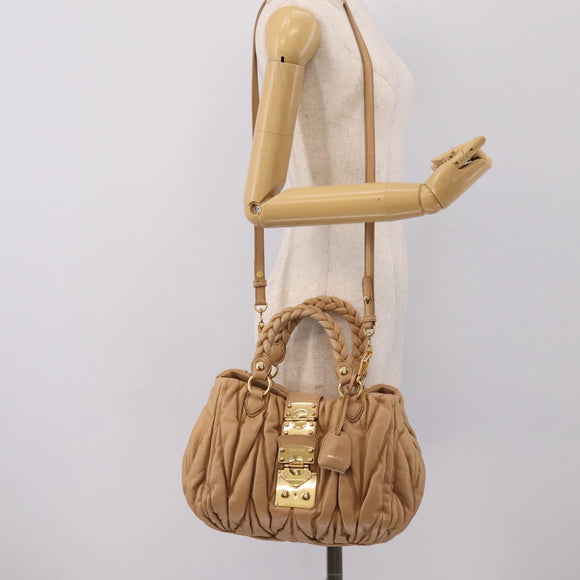 Miu Miu Matelasse Hand Bag Leather 2way Beige Gold Auth 196973V
