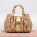 Miu Miu Matelasse Hand Bag Leather 2way Beige Gold Auth 196973V-12