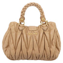 Miu Miu Matelasse Hand Bag Leather 2way Beige Gold Auth 196973V-2