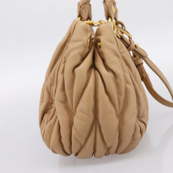 Miu Miu Matelasse Hand Bag Leather 2way Beige Gold Auth 196973V