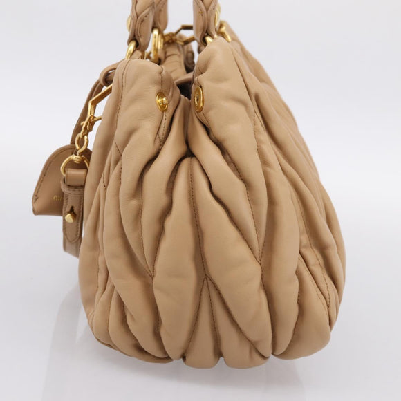 Miu Miu Matelasse Hand Bag Leather 2way Beige Gold Auth 196973V