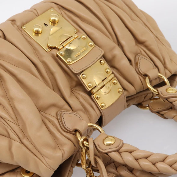 Miu Miu Matelasse Hand Bag Leather 2way Beige Gold Auth 196973V