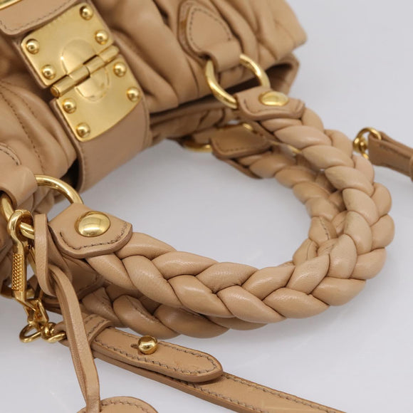 Miu Miu Matelasse Hand Bag Leather 2way Beige Gold Auth 196973V