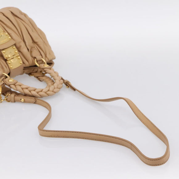 Miu Miu Matelasse Hand Bag Leather 2way Beige Gold Auth 196973V