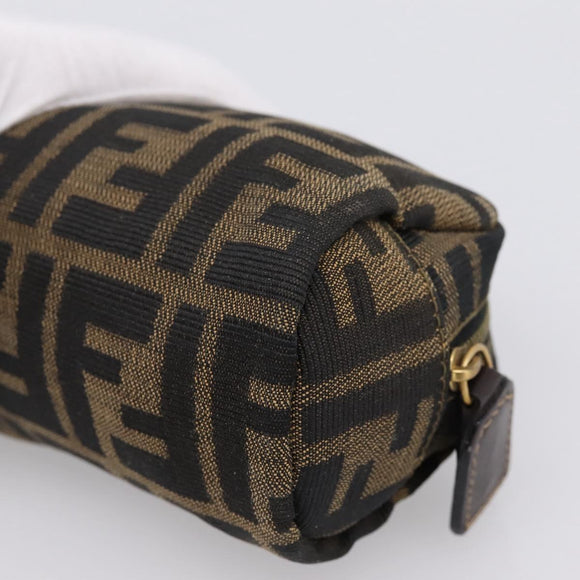 FENDI Zucca Canvas Pouch Black Brown Auth 196974