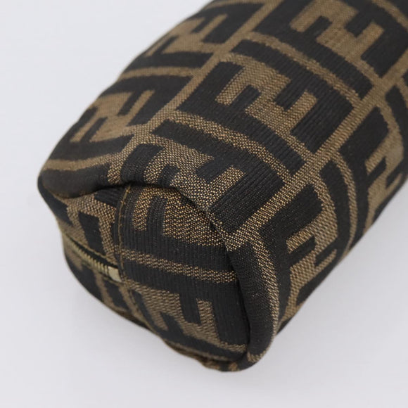 FENDI Zucca Canvas Pouch Black Brown Auth 196974