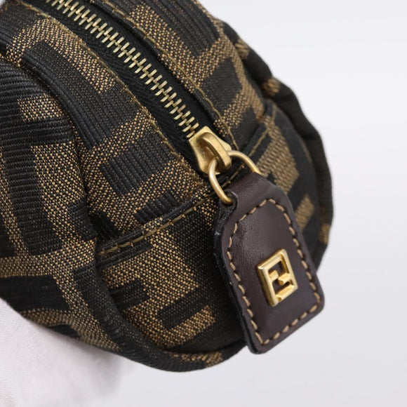 FENDI Zucca Canvas Pouch Black Brown Auth 196974