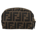 FENDI Zucca Canvas Pouch Black Brown Auth 196974-2