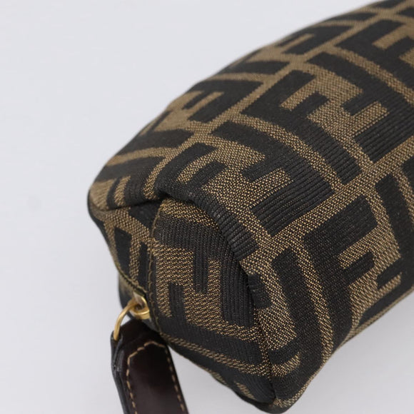 FENDI Zucca Canvas Pouch Black Brown Auth 196974