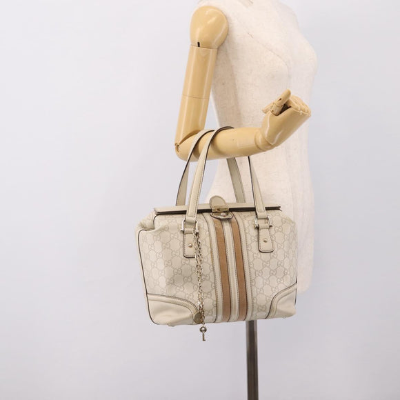 GUCCI GG Canvas Guccissima Hand Bag Leather White Gold 146002 Auth 196977V