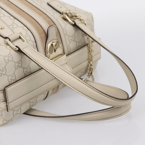 GUCCI GG Canvas Guccissima Hand Bag Leather White Gold 146002 Auth 196977V